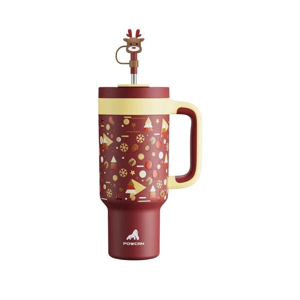 POWCAN 40 oz Tumbler with Handle, 2-in-1 Straw and Sip Lid, Leakproof